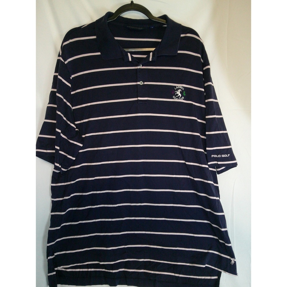 Ralph Lauren Polo Golf Navy Blue Striped Performance Polo Shirt XL Classic Fit